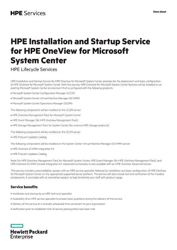 HPE Installation and Startup Service for HPE OneView for Microsoft System Center thumbnail