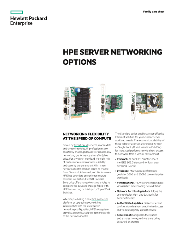 HPE Server Networking Options family data sheet thumbnail
