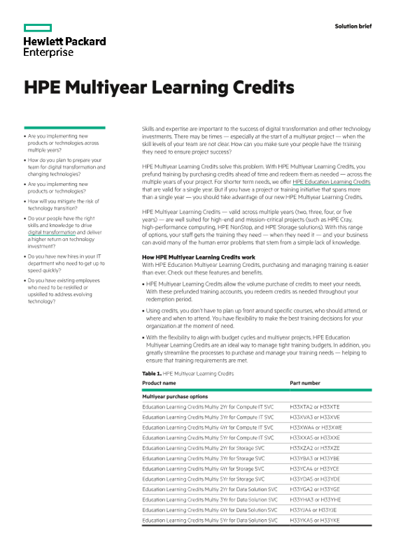 HPE Total Education and Multiyear Training Credits solution brief thumbnail