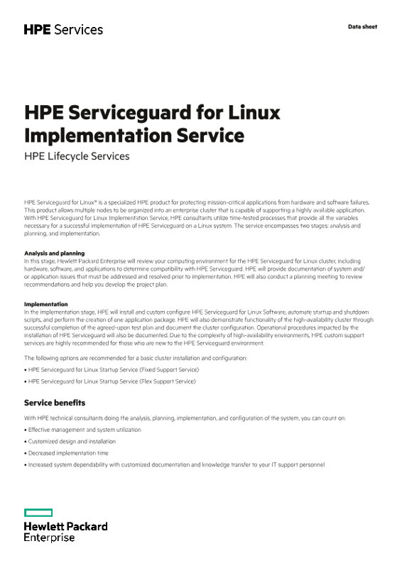 HPE Serviceguard for Linux Implementation Service thumbnail