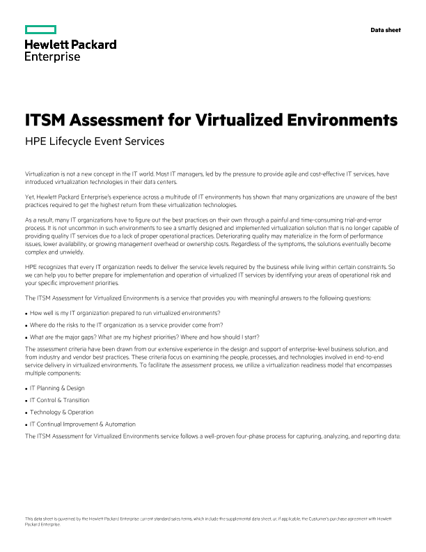 Itsm Assessment For Virtualized Environments