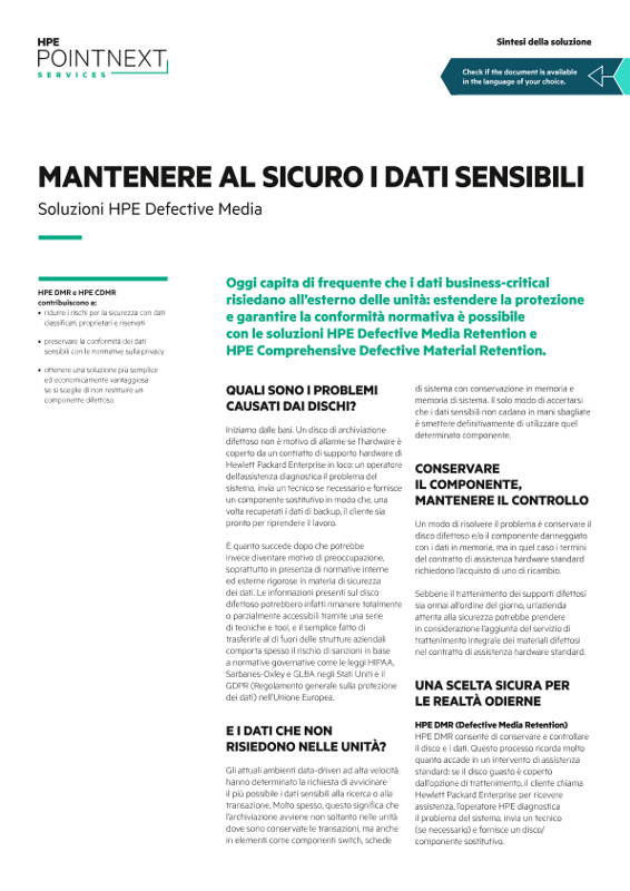 Mantenere al sicuro i dati sensibili con le soluzioni HPE Defective Media - Sintesi della soluzione thumbnail