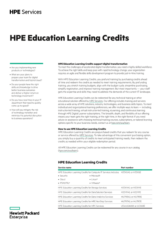HPE Technology Training Credits solution brief thumbnail