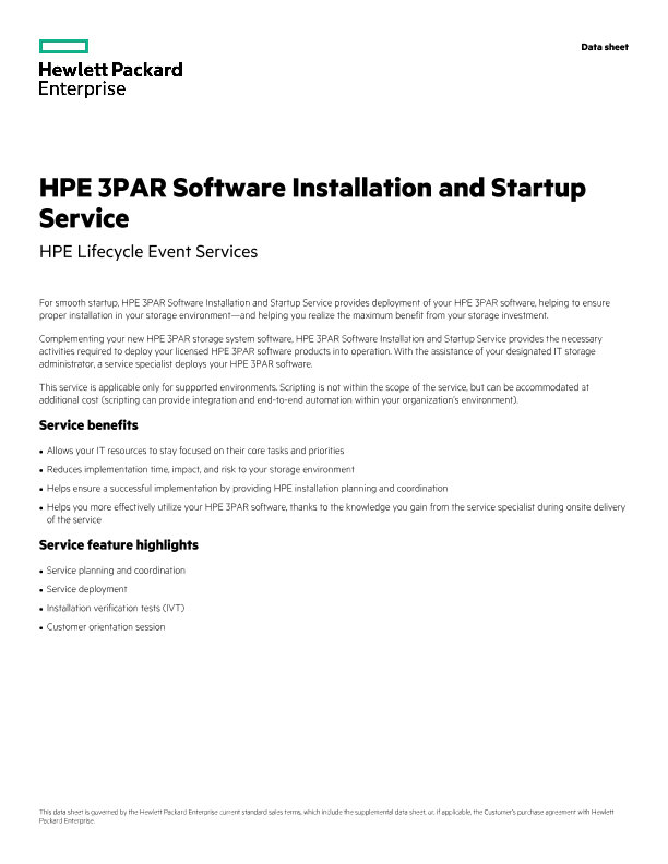 HPE 3PAR Software Installation And Startup Service