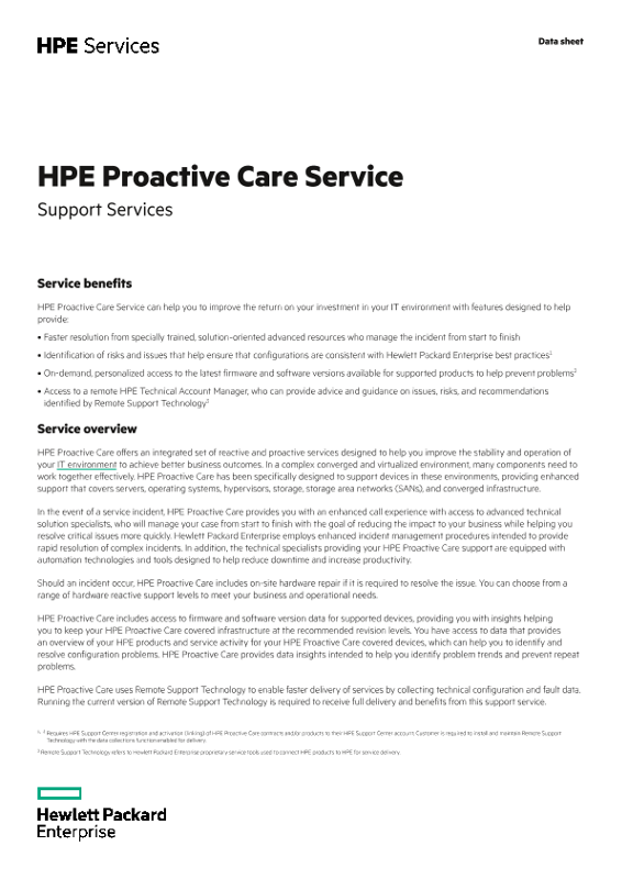 HPE Proactive Care Service – Support Services thumbnail