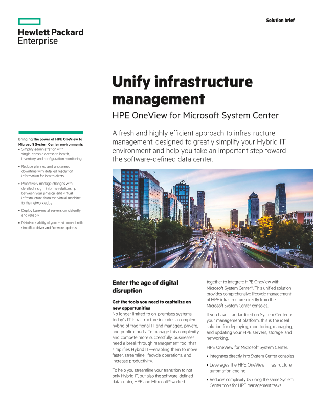 Unify infrastructure management with HPE OneView for Microsoft System Center solution brief thumbnail