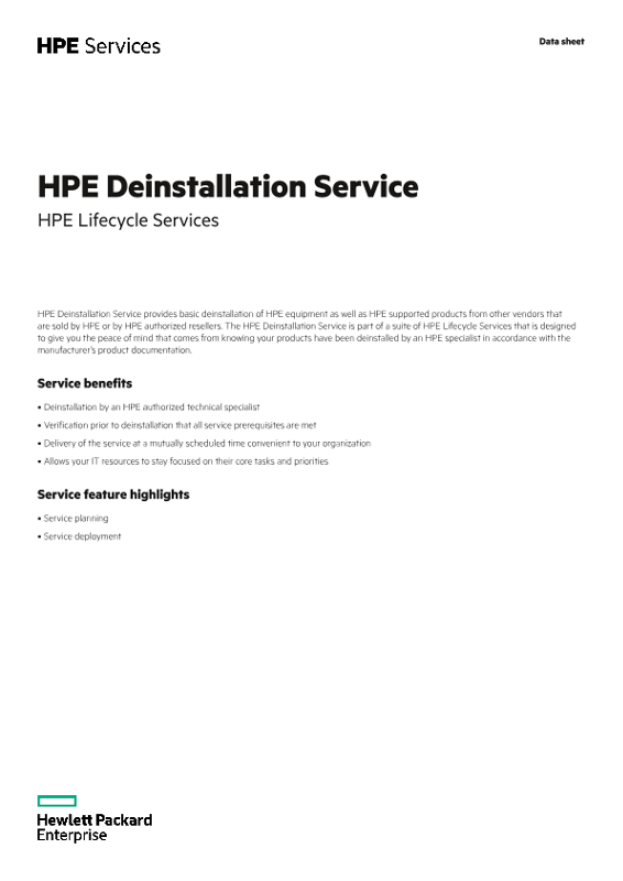 HPE Deinstallation Service data sheet