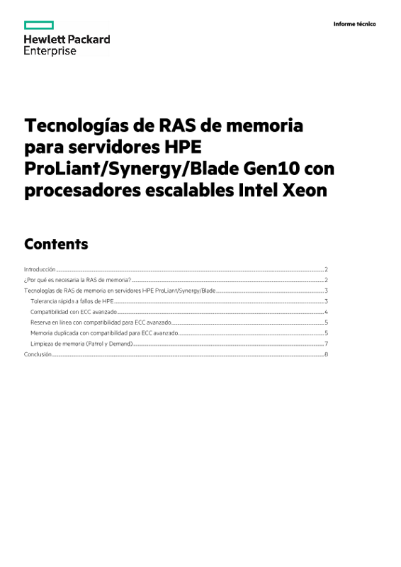 Tecnologías de RAS de memoria para servidores HPE ProLiant/Synergy/Blade Gen10 con procesadores escalables Intel Xeon (Informe técnico) thumbnail