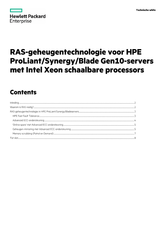 Technische white paper RAS-geheugentechnologie voor HPE ProLiant/Synergy/Blade Gen10-servers met Intel Xeon schaalbare processors thumbnail