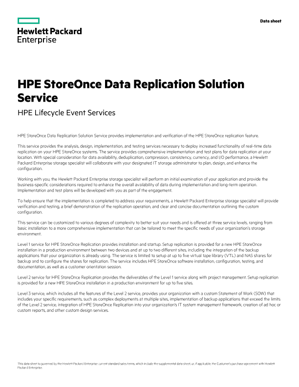 HPE StoreOnce Data Replication Solution Service thumbnail