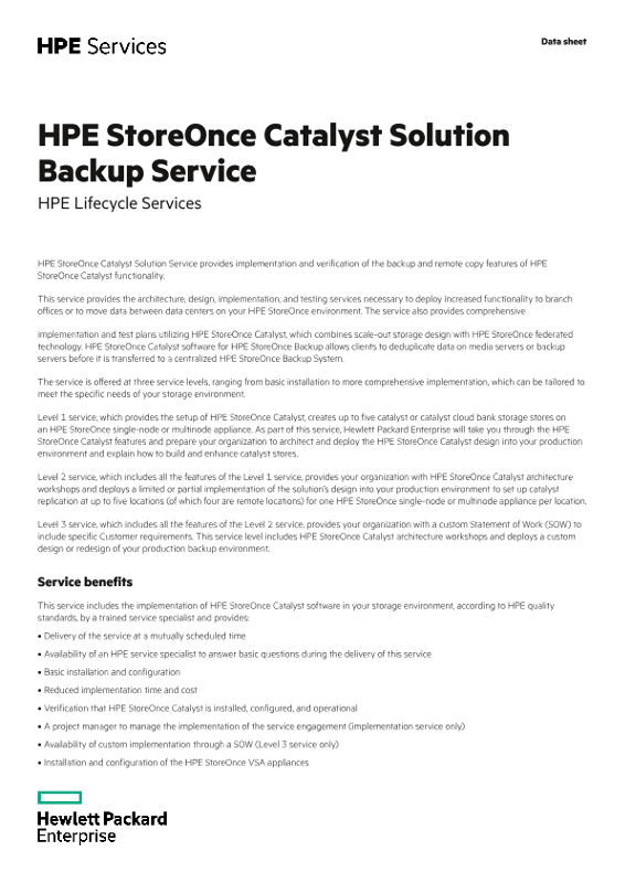 HPE StoreOnce Catalyst Solution Backup Service data sheet thumbnail