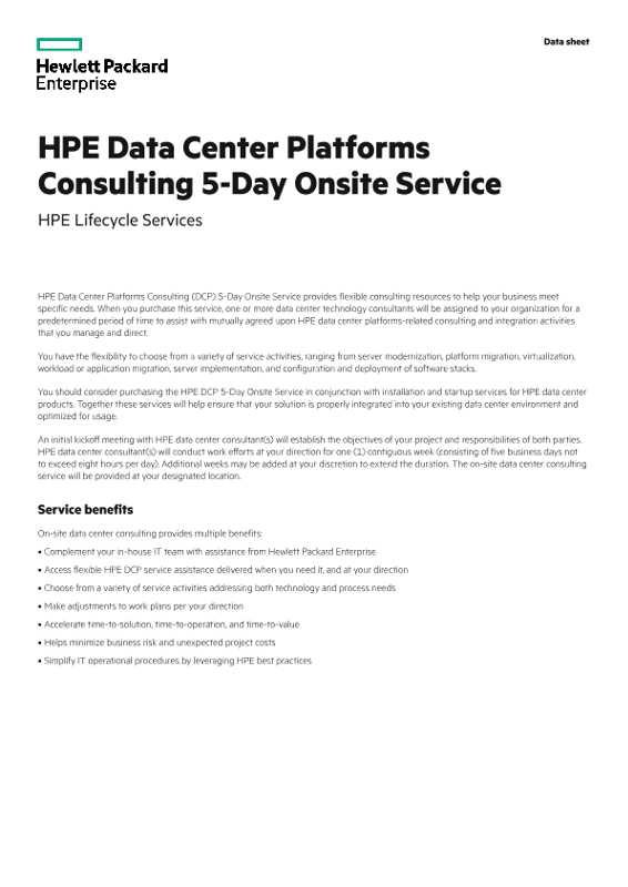 HPE Data Center Platforms Consulting 5-Day Onsite Service