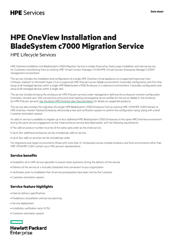 HPE OneView Ins and c7000 BldSys Mig SVC thumbnail