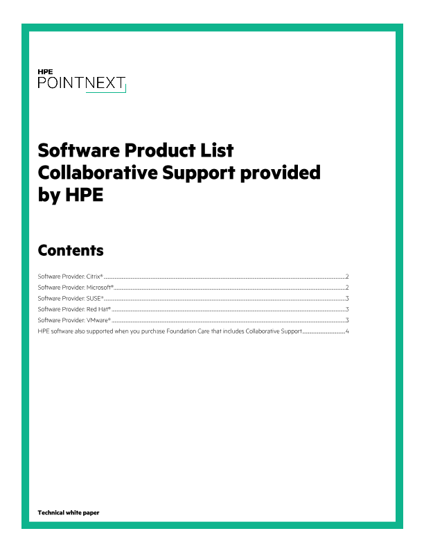Software Product List Collaborative Support provided by HPE technical white paper thumbnail
