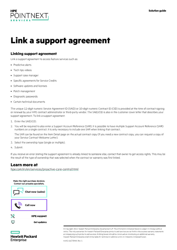 Link a support agreement thumbnail