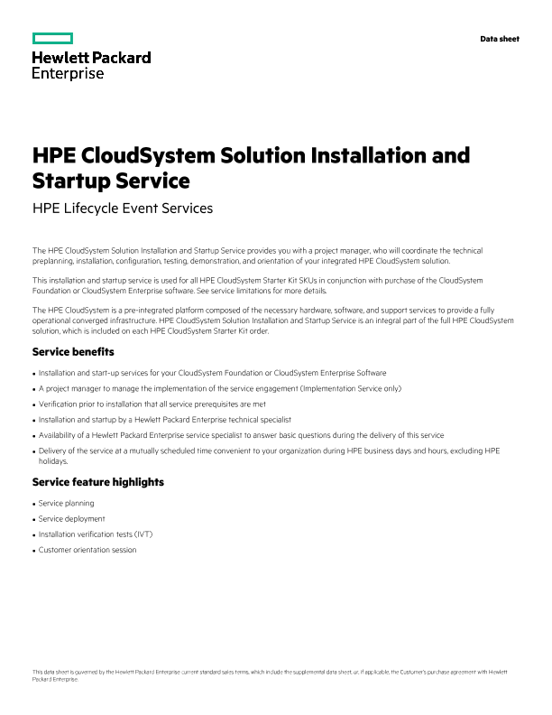 HPE CloudSystem Solution Installation and Startup Service thumbnail