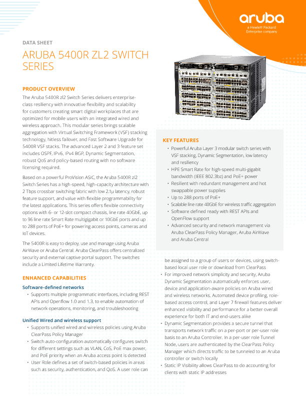 Aruba 5400R ZL2 Switch Series Data Sheet thumbnail