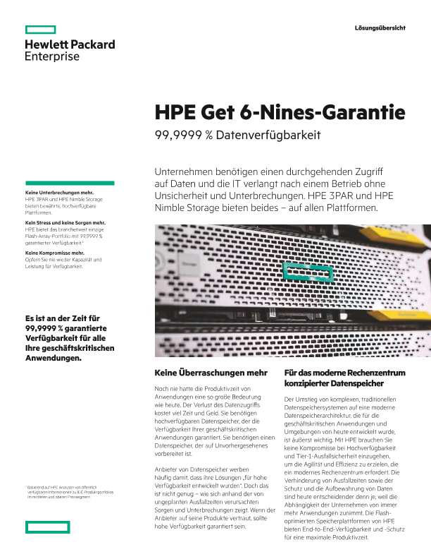 HPE Get 6-Nines-Garantie mit einer Datenverfügbarkeit von 99,9999 % – Lösungsübersicht thumbnail