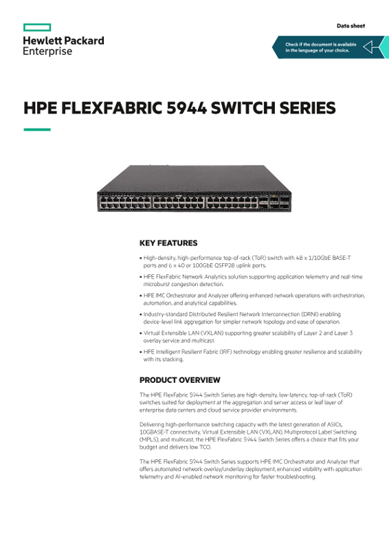 HPE FlexFabric 5944 Switch Series data sheet thumbnail