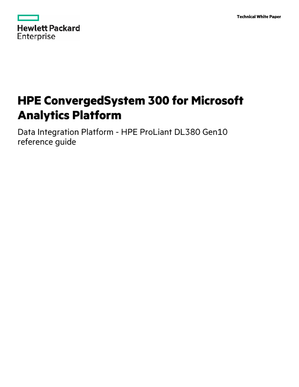 HPE ConvergedSystem 300 for Microsoft Analytics Platform: Data Integration Platform – HPE ProLiant DL380 Gen10 reference guide thumbnail