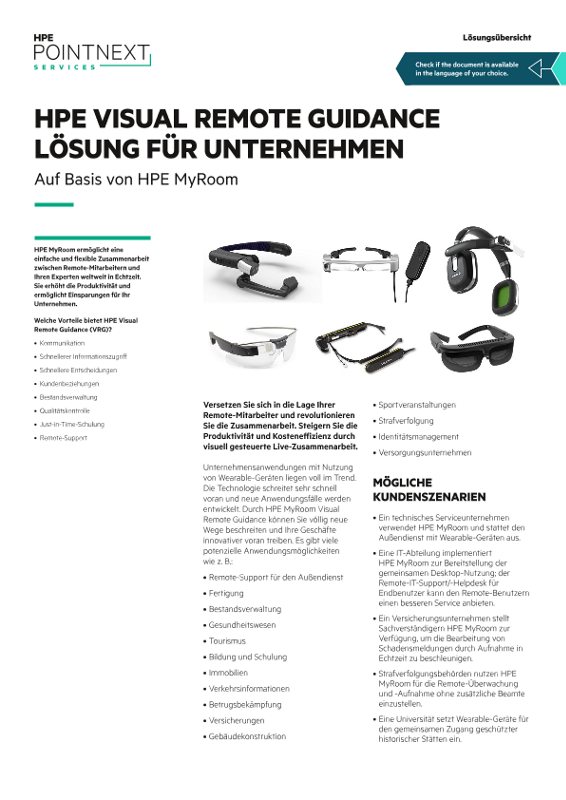 HPE Visual Remote Guidance für Großunternehmen – Auf Basis von HPE MyRoom, Lösungsübersicht thumbnail