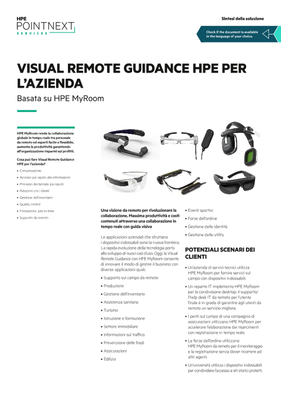 HPE Visual Remote Guidance per l'azienda con tecnologia HPE MyRoom - Sintesi della soluzione thumbnail