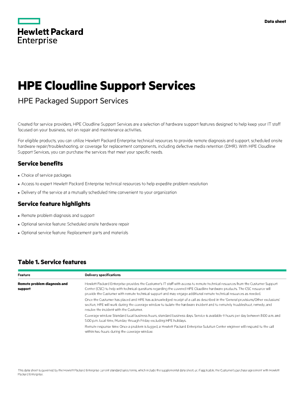 HPE Cloudline Support Services datasheet - US English thumbnail