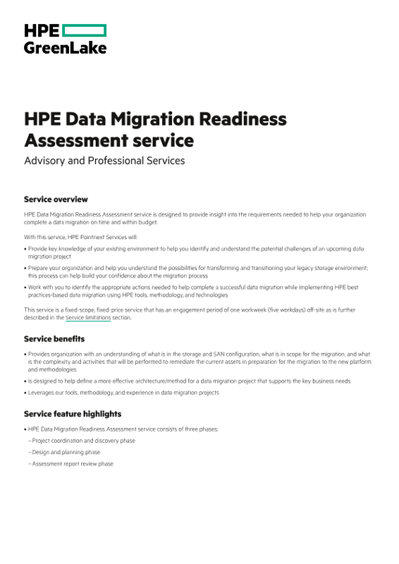 HPE Data Migration readiness assessment service thumbnail