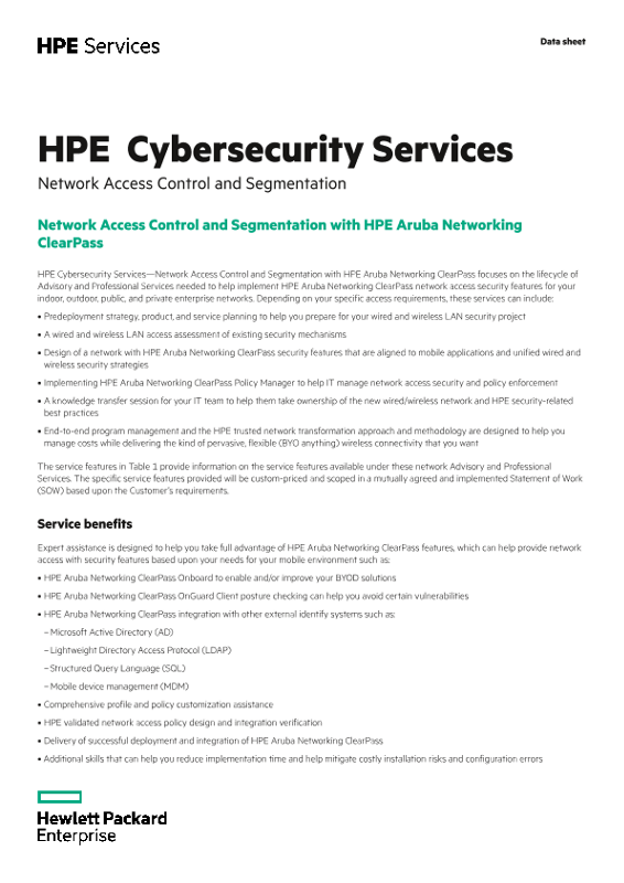 HPE Cybersecurity Services – Network Access Control and Segmentation thumbnail