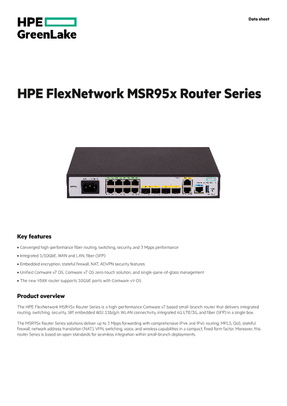 HPE FlexNetwork MSR95x Router Series