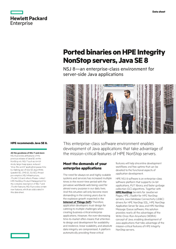 Ported binaries on HPE Integrity NonStop servers, Java SE 8 data sheet thumbnail