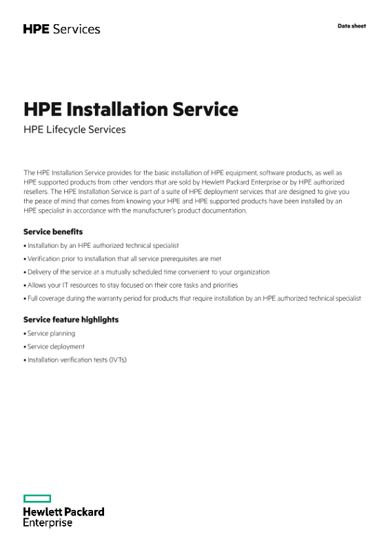HPE Installation Service – HPE Integration and Performance Services data sheet thumbnail
