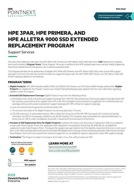 HPE 3PAR, HPE Primera, and HPE Alletra 9000 SSD Extended Replacement Program thumbnail