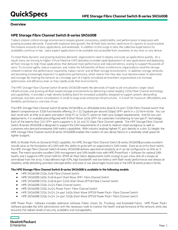 HPE B-series SN3600B Fibre Channel Switch thumbnail
