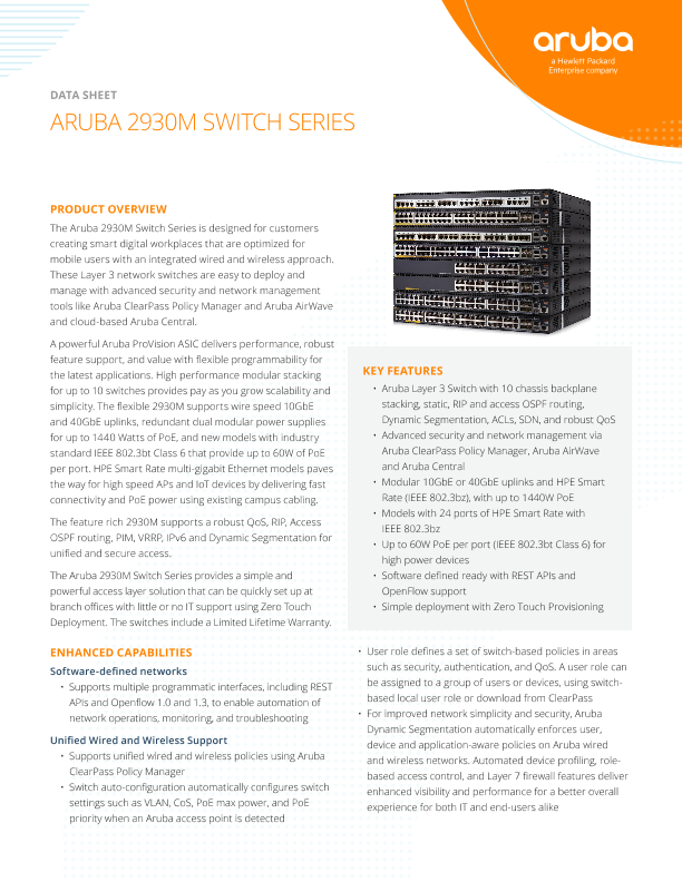 Aruba 2930M Switch Series Data Sheet thumbnail