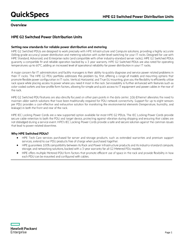 HPE G2 Switched Power Distribution Units QuickSpecs thumbnail
