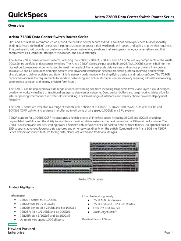 Arista 7280R Data Center Switch Router Series thumbnail