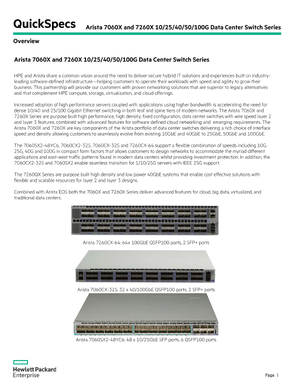 Arista 7060X and 7260X 10/25/40/50/100G Data Center Switch Series thumbnail