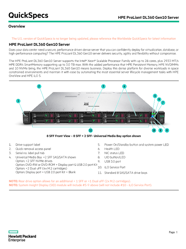 HPE ProLiant DL360 Gen10 Server – North America version thumbnail