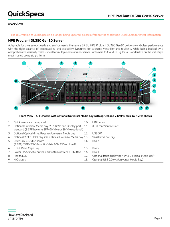 HPE ProLiant DL380 Gen10 Server – North America version thumbnail