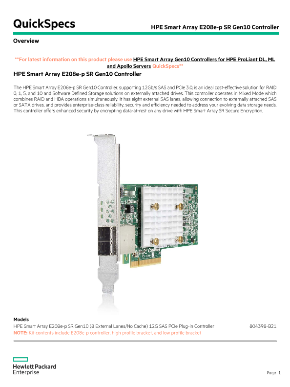 HPE Smart Array E208e-p SR Gen10 Controller thumbnail