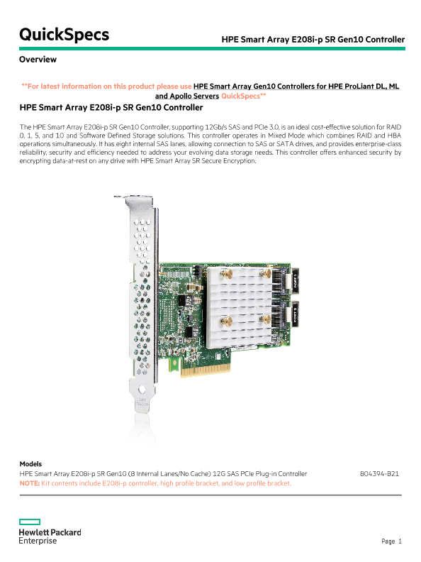 HPE Smart Array E208i-p SR Gen10 Controller thumbnail