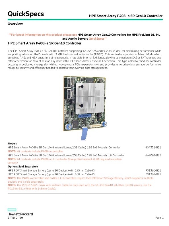HPE Smart Array P408i-a SR Gen10 Controller thumbnail