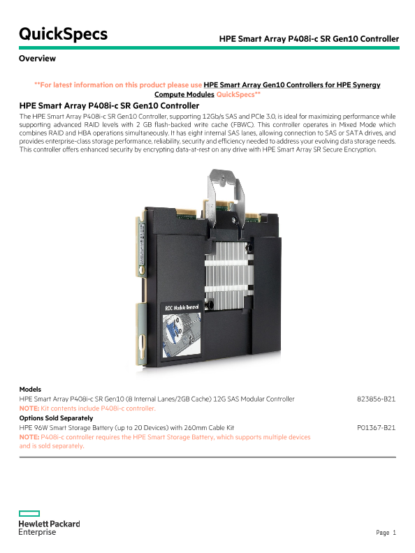 HPE Smart Array P408i-c SR Gen10 Controller thumbnail