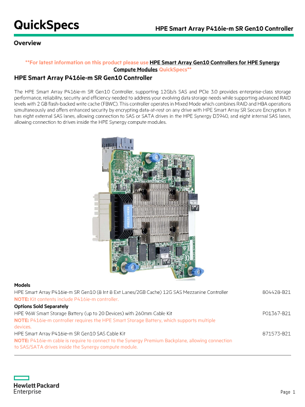 HPE Smart Array P416ie-m SR Gen10 Controller thumbnail
