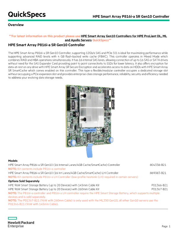HPE Smart Array P816i-a SR Gen10 Controller thumbnail