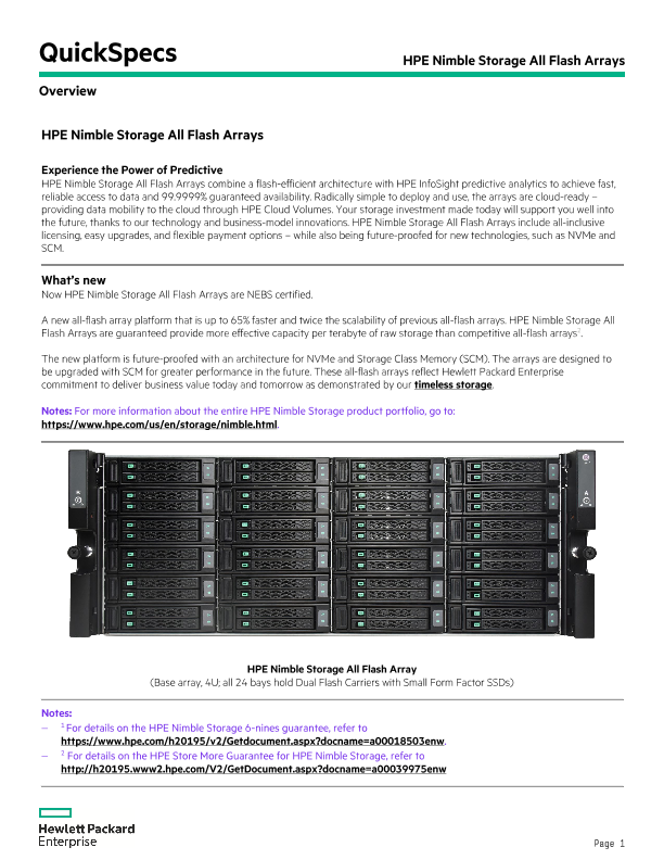 HPE Nimble Storage All Flash Arrays QuickSpecs thumbnail
