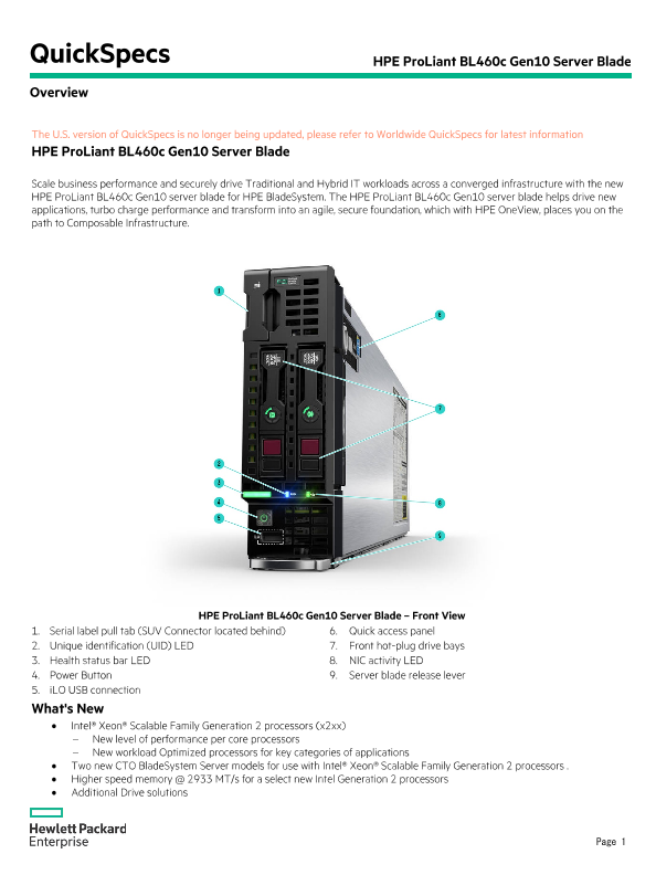 HPE Proliant BL460c Gen10 Server Blade – North America version thumbnail