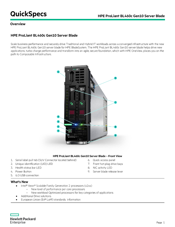 HPE Proliant BL460c Gen10 Server Blade thumbnail