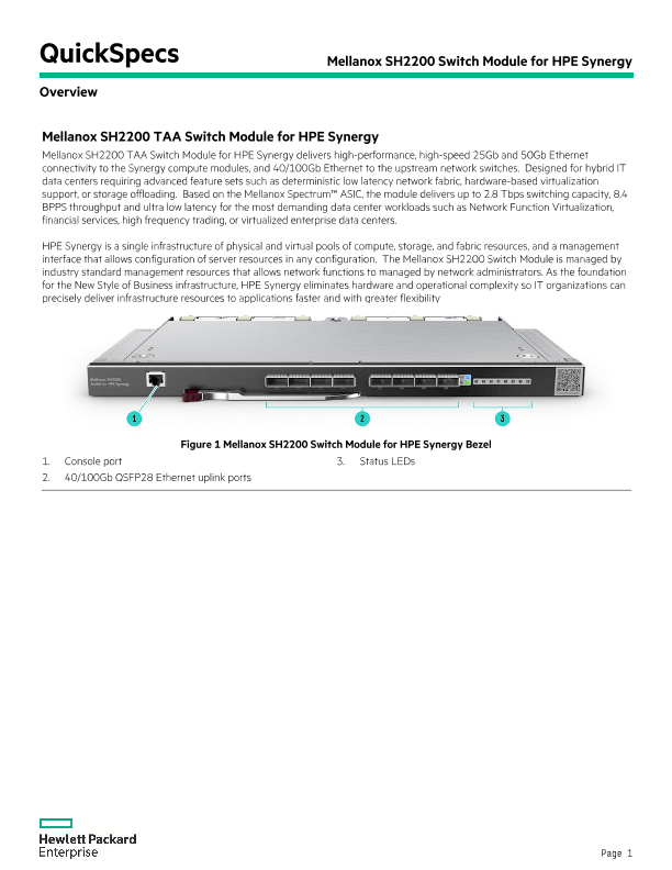 Mellanox SH2200 Switch Module for HPE Synergy QuickSpecs thumbnail
